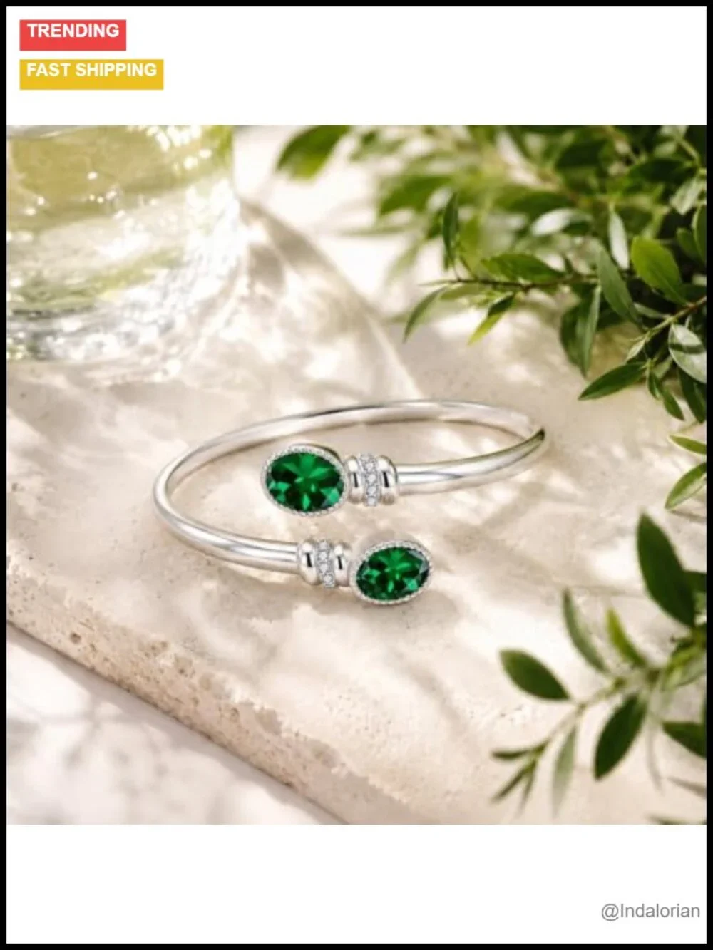 14K White Gold Plated Birthstone Cuff Bangle Bracelet for Women